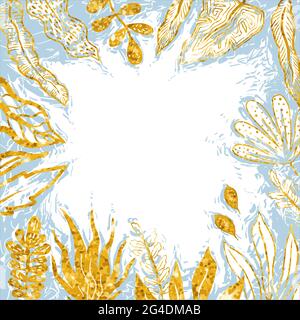 Vector illustration background with copy space for text with plants and leaves.Backdrop for greeting cards, posters, banners.Gold leaves, autumn. Stock Vector