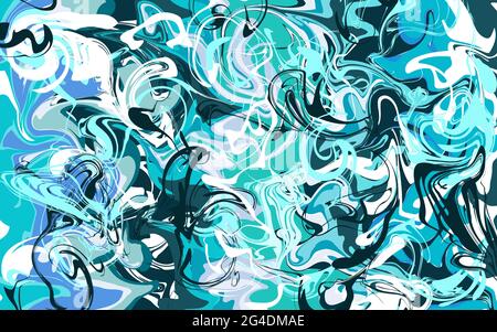 Marble texture banner. Blue strokes of paint wave. Fluid texture. Stains, splash, water, ocean, sea, line, river, tie dye ornament. Hand drawn vector Stock Vector