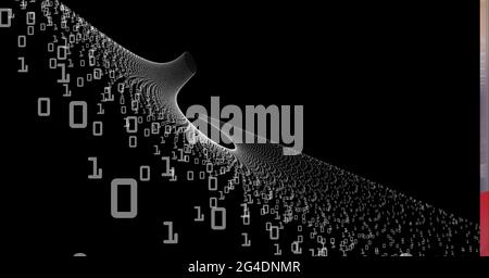 Digitally generated image of binary coding data processing over digital tunnel on black background Stock Photo