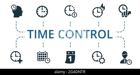 Time Control icon set. Contains editable icons time management theme such as clock, determination time, late and more. Stock Vector