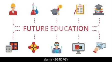 Future Education icon set. Contains editable icons stem education theme such as science, engineering, concentration and more. Stock Vector