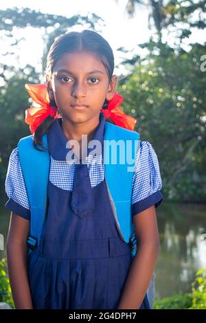indian Rural School Girl Looking at camera Stock Photo