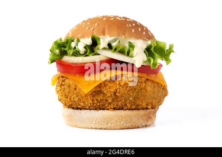 Crispy chicken burger with cheese isolated on white background Stock Photo
