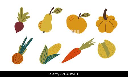 Fruit and vegetable vector clipart. Flat vector Stock Vector