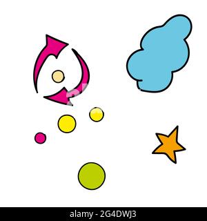 doodle star, cloud and circle arrow vector Stock Vector