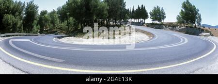 HAIRPIN SWITCHBACK U SHAPED CURVED ROAD GALILEE ISRAEL Stock Photo