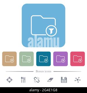 Filter directory outline white flat icons on color rounded square backgrounds. 6 bonus icons included Stock Vector
