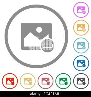 Remove image flat color icons in round outlines on white background Stock Vector