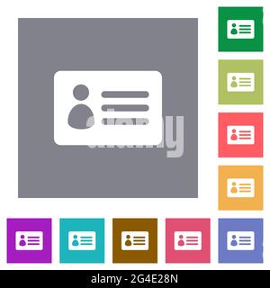 ID card flat icons on simple color square backgrounds Stock Vector