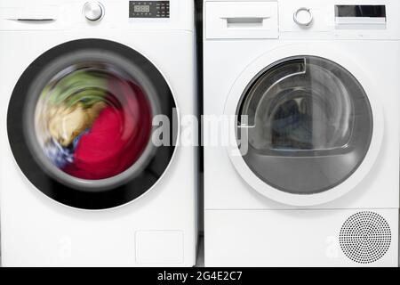 Front of washing and dryer machines Stock Photo