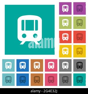 Train multi colored flat icons on plain square backgrounds. Included white and darker icon variations for hover or active effects. Stock Vector