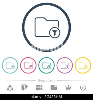 Filter directory outline flat color icons in round outlines. 6 bonus icons included. Stock Vector