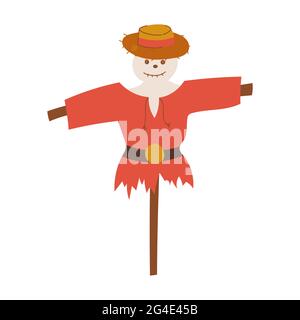 Garden scarecrow in a hat. Vector flat design. Stock Vector