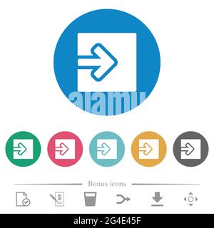 Import object flat white icons on round color backgrounds. 6 bonus icons included. Stock Vector