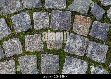 It's a brush. Old masonry of the road. It's an old road. A stone road lined. Stock Photo