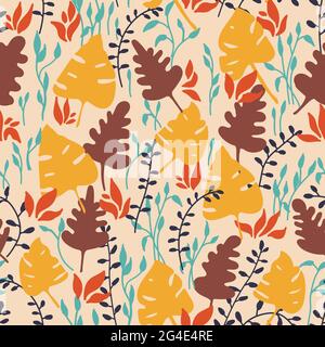 Floral seamless pattern. Abstract print with leaves. Vector hand drawing background for print, paper, textile. Stock Vector