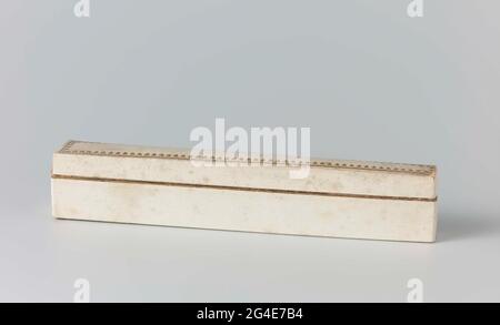 . Waongoos of paper, tapered, exterior pasted with finely structured white paper, top lid with edge of clover leaves deposited, inside wrapped with light blue paper. Stock Photo