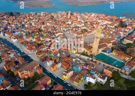 Aerial view of the colorful houses of the Burano Island Stock Photo
