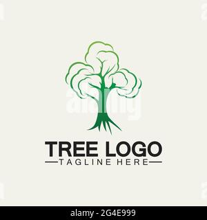 Tree logo icon vector illustration design.Vector silhouette of a tree templates of tree logo and roots  tree of life design illustration Stock Vector