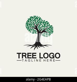 Tree logo icon vector illustration design.Vector silhouette of a tree templates of tree logo and roots  tree of life design illustration Stock Vector