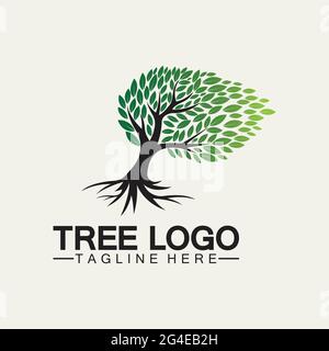 Tree logo icon vector illustration design.Vector silhouette of a tree templates of tree logo and roots  tree of life design illustration Stock Vector
