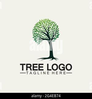 Tree logo icon vector illustration design.Vector silhouette of a tree templates of tree logo and roots  tree of life design illustration Stock Vector