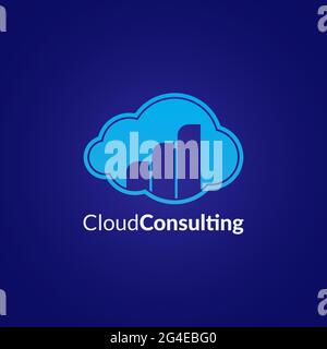 Cloud Consulting Logo Design Concept on Dark Blue Color Background. Suitable for Investment Company, Business Consultant or etc Stock Vector