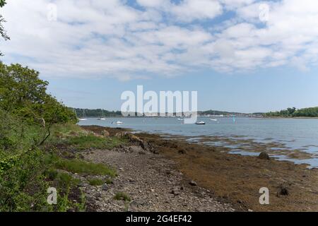 STRANGFORD, UNITED KINGDOM - Jun 19, 2021: Strangford, Ireland: June 19 2021: View of Castle Ward in Northern Ireland. National Trust 18th Century Stock Photo