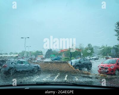 UK Weather: Torrential rain in Flintshire, North Wales, UK Stock Photo ...