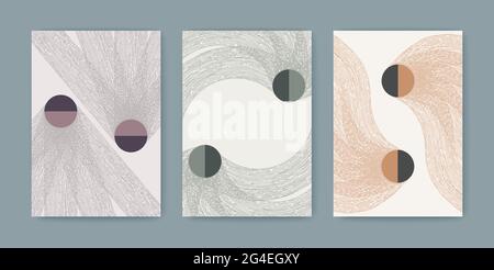 Minimalistic trendy covers. Contemporary aesthetic poster. Handmade texture traces from a dry hard brush. Vector templates Stock Vector