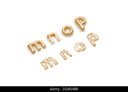 Inflated, deflated gold m n o p letters, balloon font Stock Photo