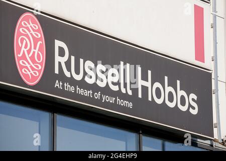 Picture of the logo of Russell Hobbs taken in Belgrade on their main office. Russell Hobbs is a British manufacturer of household appliances. Formed i Stock Photo