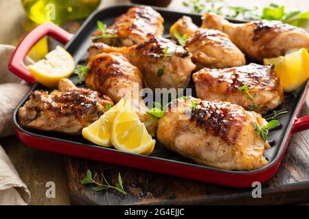 Grilled chicken thighs and drumsticks with honey glaze Stock Photo