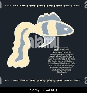 Banner with aquarium fish-guppies. To advertise aquarium stores and other things. On a gray background with a frame. With the text in the form of a ci Stock Vector