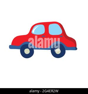 little cute vintage small car side view. Humor sticker design. vector illustration Stock Vector