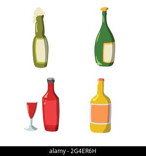 set of wine bottle flat design in Flat design with shadow icons beverage Stock Vector