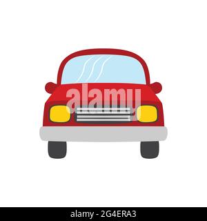 Red color vector illustration car, car isolated on white background, flat style red car front view, simple design vehicle symbol Stock Vector