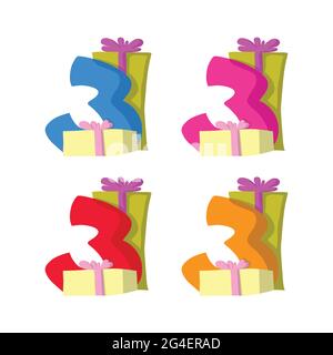 3 year birthday candle flat design vector illustration with different color choice. Stock Vector