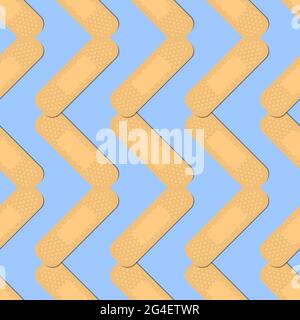 Seamless pattern with sticking plasters. Medical patch repeat texture. On blue background. Stock Vector