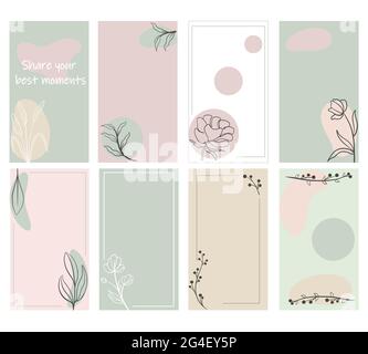 Set of backgrounds for stories and social media posts. Vector templates for instagram. Hand drawing. Stock Vector