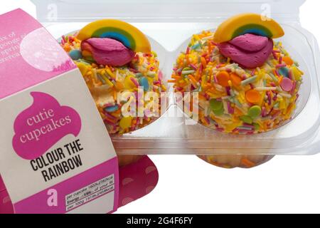 cutie cupcakes colour the rainbow from M&S set on white background Stock Photo