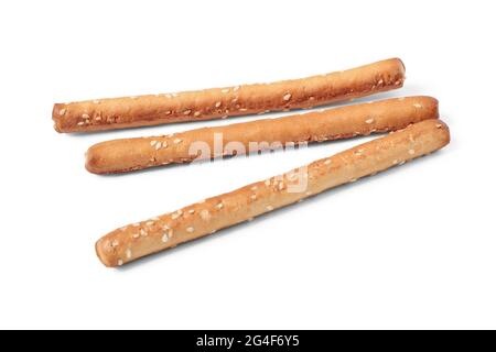 Bread sticks with sesame seeds isolated on white background Stock Photo