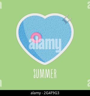 Pool heart in summer. Pink float. Vector illustration, flat design Stock Vector