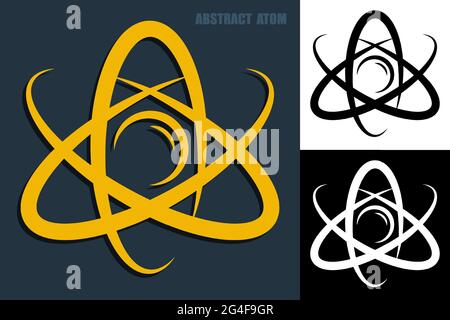 Abstract atom icon. Electrons revolve around proton in orbits. Nuclear power. Vector Stock Vector