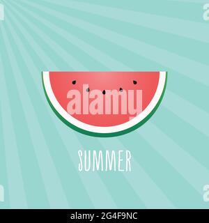 Summer watermelon slice. Striped background. Vector illustration, flat design Stock Vector