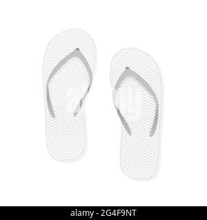 Grey flip flops. Chevron pattern. Top view. Vector illustration, flat design Stock Vector