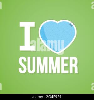 Summer lettering with pool heart. I love summer. Vector illustration, flat design Stock Vector