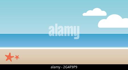 Summer beach horizon. Clouds in the sky. Vector illustration, flat design Stock Vector