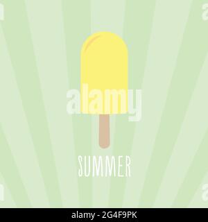 Yellow summer ice cream lolly. Striped background. Vector illustration, flat design Stock Vector