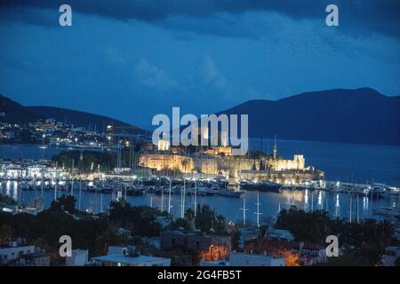 The panoramic and high-quality shot of the night of Bodrum Stock Photo